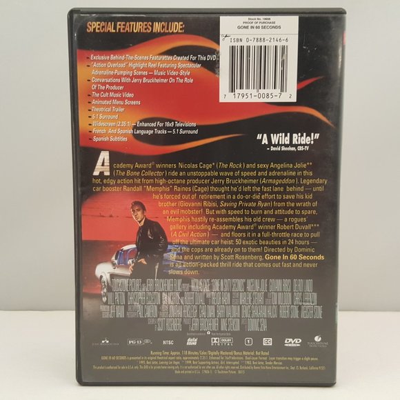 GONE IN 60 SECONDS DVD Widescreen 2000 - Picture 2 of 9